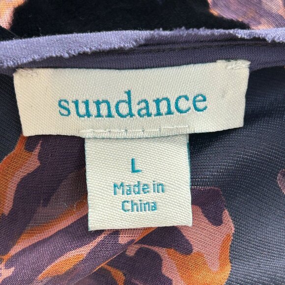 Sundance Women’s Floral Velvet Blouse Large Silk Blend Black Purple Keyhole Boho - Picture 3 of 8